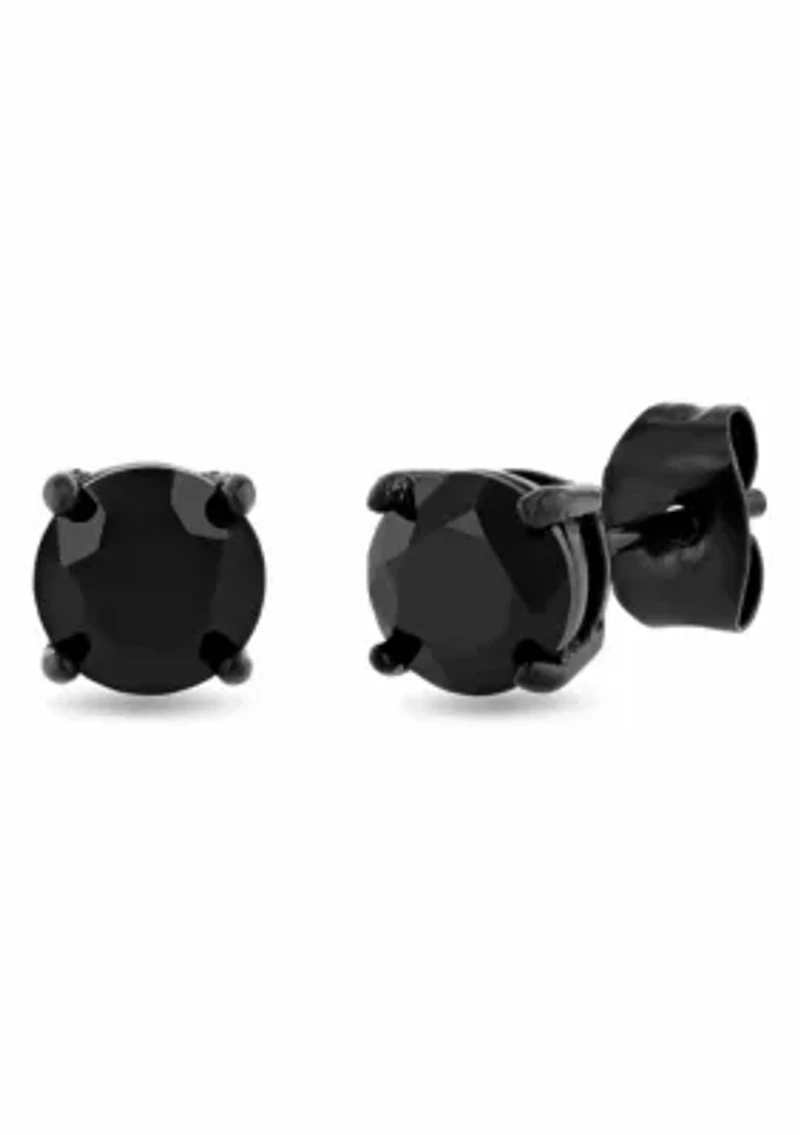 Men's Stainless Steel Round Black Spinel Black Finish Stud Earrings