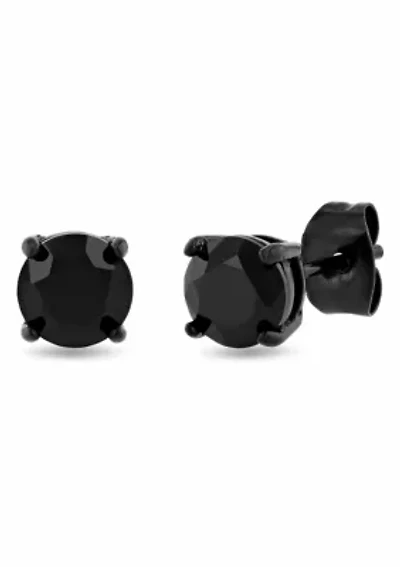 Men's Stainless Steel Round Black Spinel Black Finish Stud Earrings