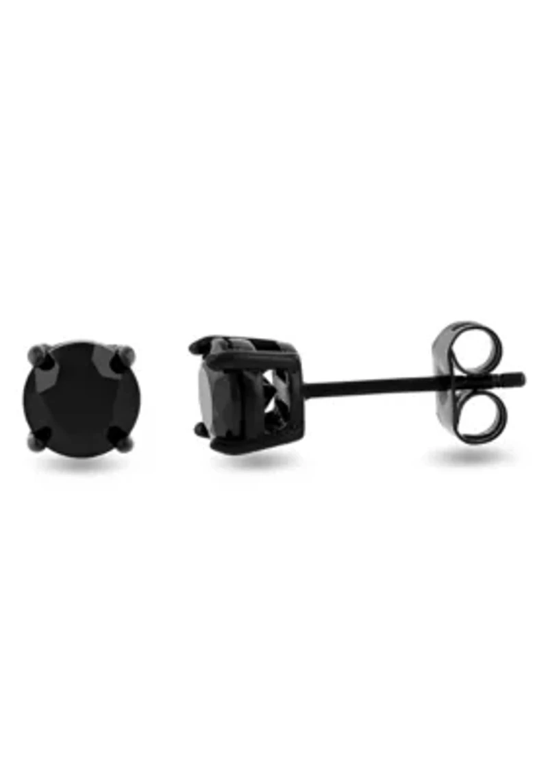 Men's Stainless Steel Round Black Spinel Black Finish Stud Earrings