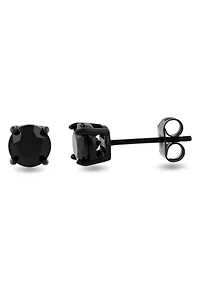 Men's Stainless Steel Round Black Spinel Black Finish Stud Earrings