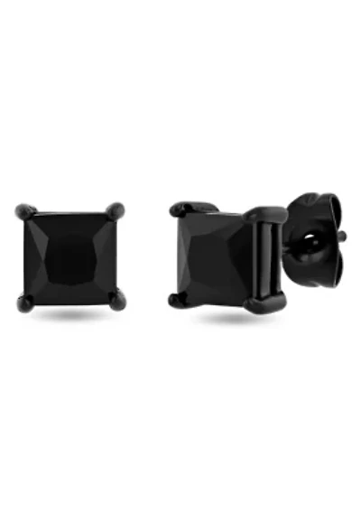 Men's Stainless Steel Square Black Spinel Black Finish Stud Earrings