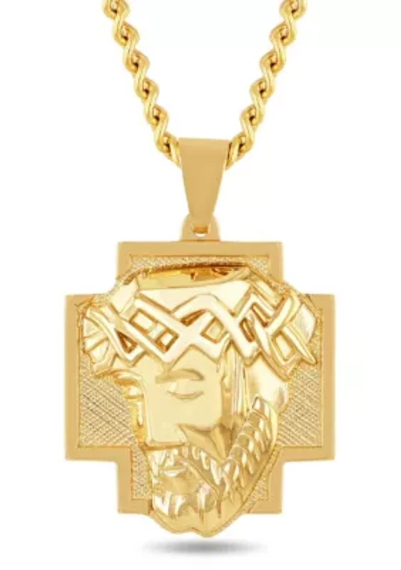 Men's Stainless Steel Yellow Finish Jesus Head Pendant