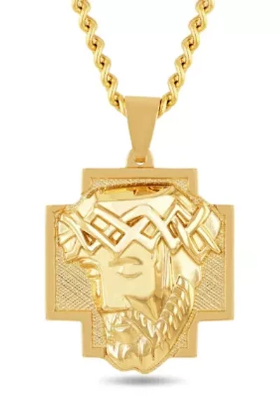 Men's Stainless Steel Yellow Finish Jesus Head Pendant