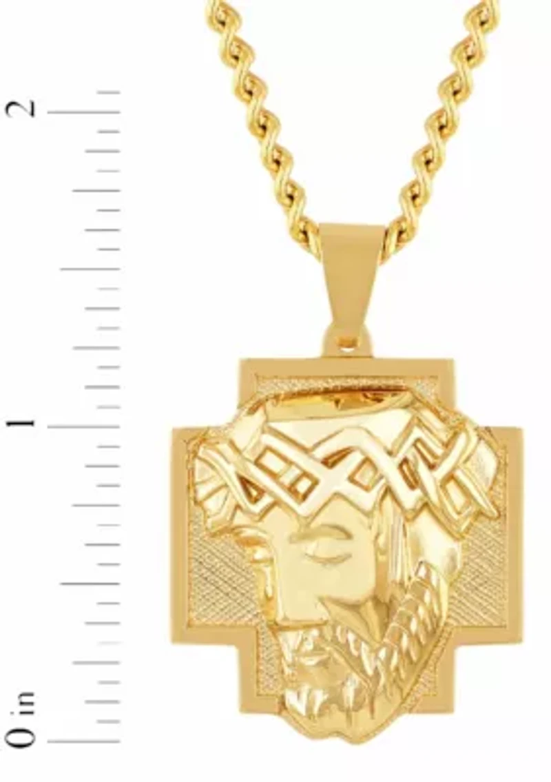Men's Stainless Steel Yellow Finish Jesus Head Pendant