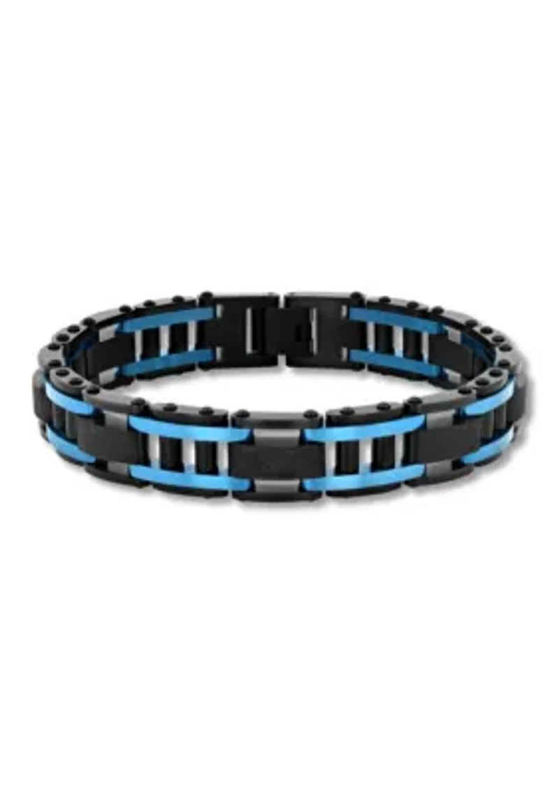 Men's Stainless Steel Black And Blue Finish Cross Bracelet