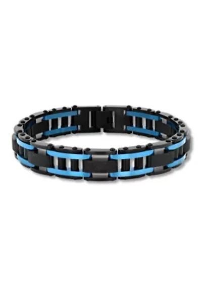Men's Stainless Steel Black And Blue Finish Cross Bracelet
