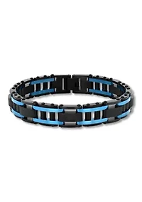 Men's Stainless Steel Black And Blue Finish Cross Bracelet