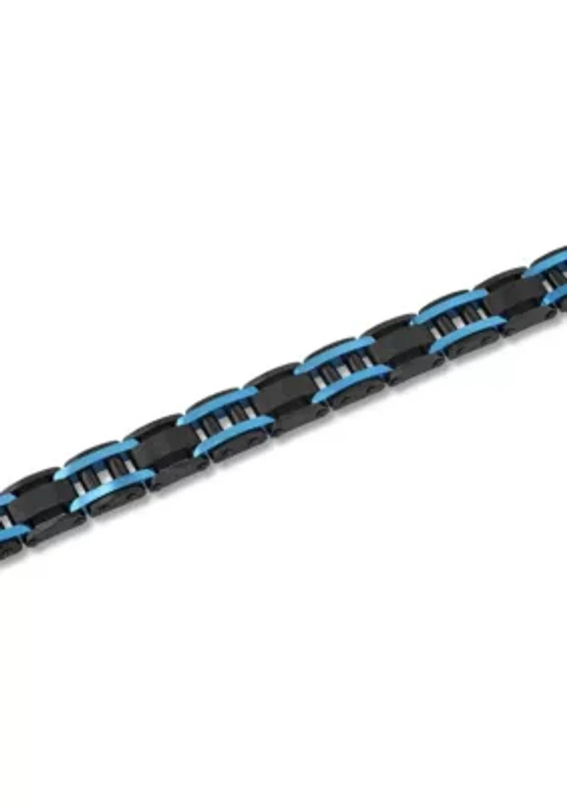 Men's Stainless Steel Black And Blue Finish Cross Bracelet