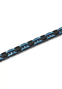 Men's Stainless Steel Black And Blue Finish Cross Bracelet