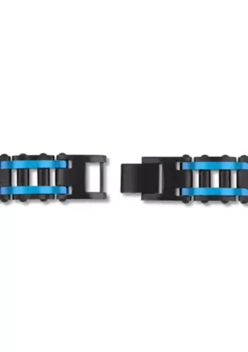 Men's Stainless Steel Black And Blue Finish Cross Bracelet
