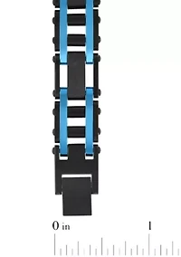 Men's Stainless Steel Black And Blue Finish Cross Bracelet