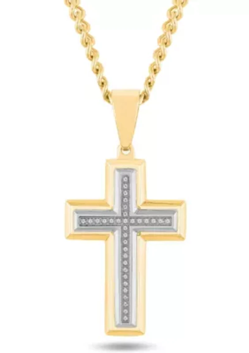 1/10CTW Diamond Men's Stainless Steel Yellow and White Two-tone Cross Pendant