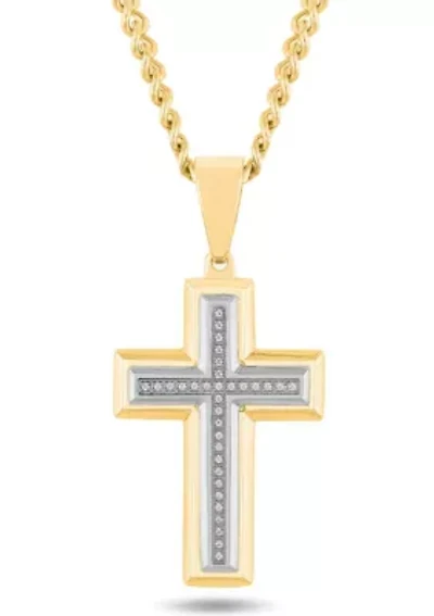 1/10CTW Diamond Men's Stainless Steel Yellow and White Two-tone Cross Pendant