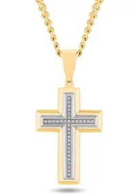 1/10CTW Diamond Men's Stainless Steel Yellow and White Two-tone Cross Pendant