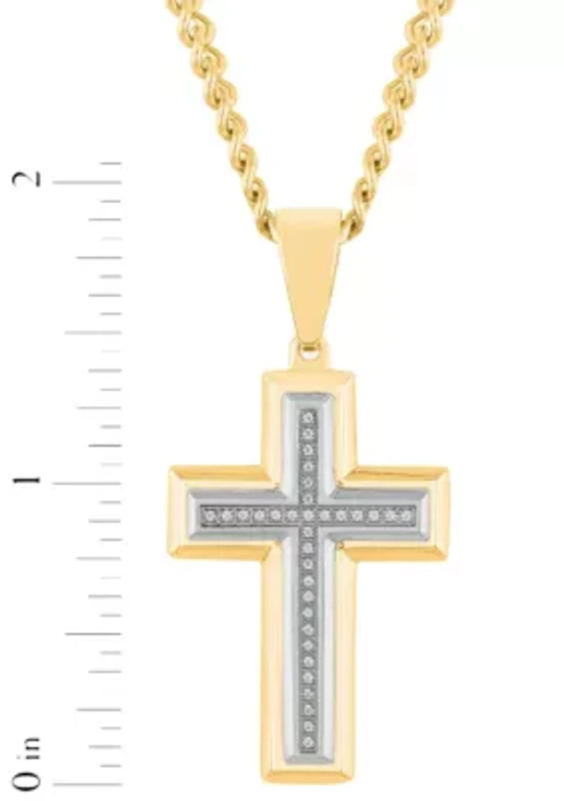 1/10CTW Diamond Men's Stainless Steel Yellow and White Two-tone Cross Pendant