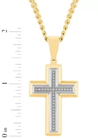 1/10CTW Diamond Men's Stainless Steel Yellow and White Two-tone Cross Pendant