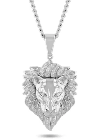 1/4CTW Diamond Men's Stainless Steel Lion's Head Pendant