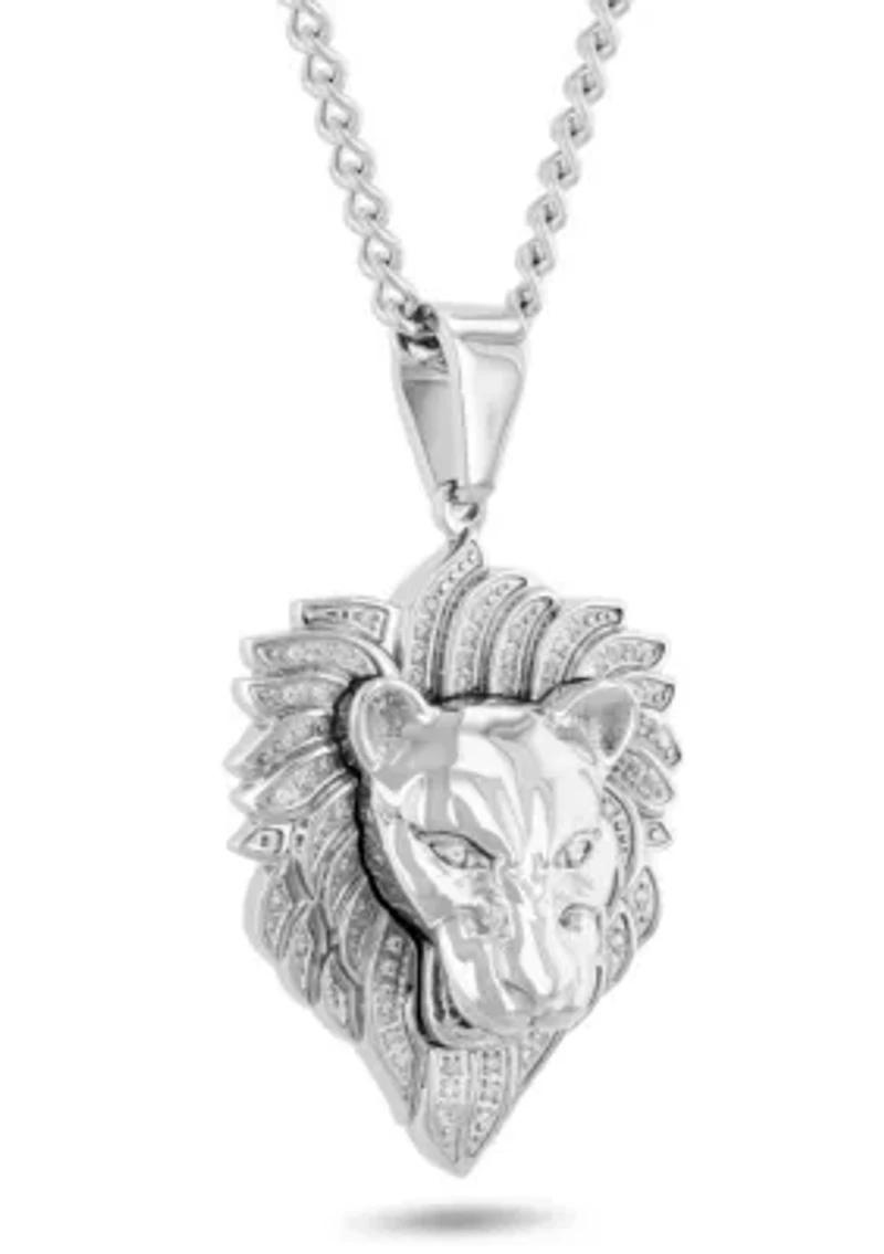 1/4CTW Diamond Men's Stainless Steel Lion's Head Pendant