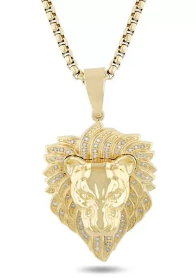 1/4CTW Diamond Men's Stainless Steel Yellow Finish Lion's Head Pendant