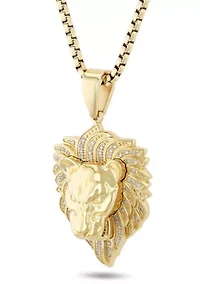 1/4CTW Diamond Men's Stainless Steel Yellow Finish Lion's Head Pendant