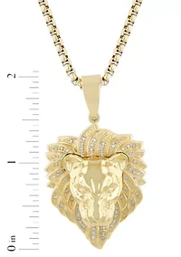 1/4CTW Diamond Men's Stainless Steel Yellow Finish Lion's Head Pendant