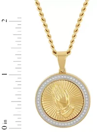 1/4CTW Diamond Men's Stainless Steel Yellow and White Two-tone Finish Praying Hands Medallion Pendant
