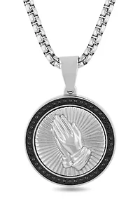 1/4CTW Black Diamond Men's Stainless Steel Black and White Two-tone Finish Praying Hands Medallion Pendant