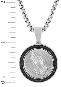 1/4CTW Black Diamond Men's Stainless Steel Black and White Two-tone Finish Praying Hands Medallion Pendant