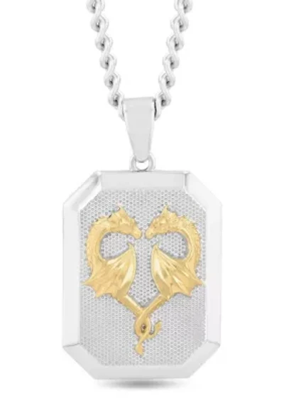 Men's Stainless Steel Yellow and White Two-tone Finish Dragon Dog Tag Pendant