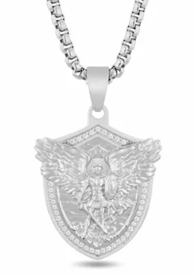 1/5CTW Men's Stainless Steel St. Michael Shield Pendant