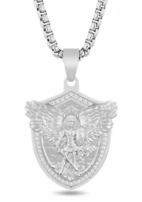 1/5CTW Men's Stainless Steel St. Michael Shield Pendant