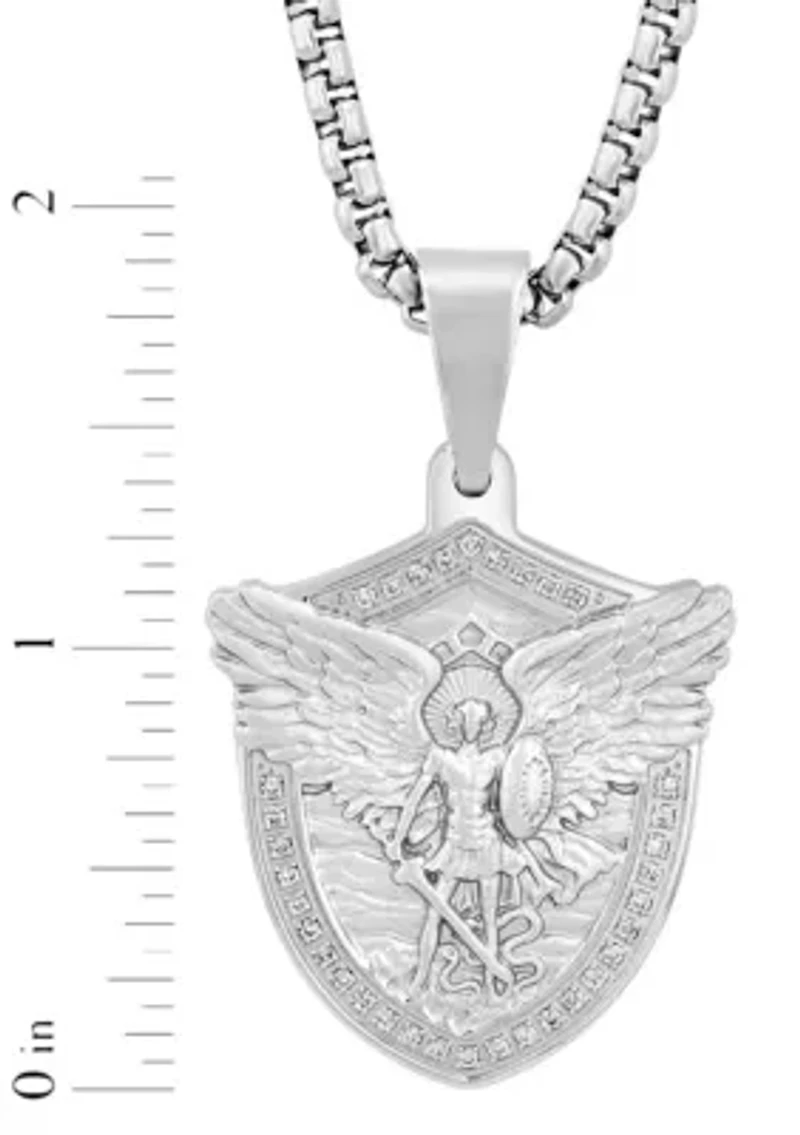 1/5CTW Men's Stainless Steel St. Michael Shield Pendant