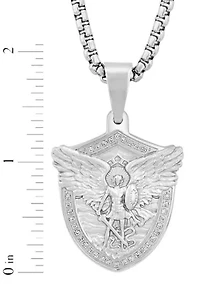1/5CTW Men's Stainless Steel St. Michael Shield Pendant