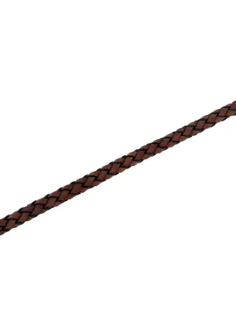 Men's Stainless Steel and Brown Leather Braid Bracelet with Fancy Clasp