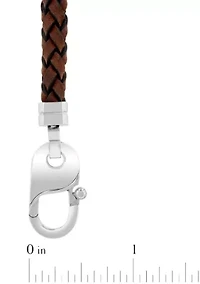 Men's Stainless Steel and Brown Leather Braid Bracelet with Fancy Clasp