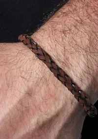 Men's Stainless Steel and Brown Leather Braid Bracelet with Fancy Clasp