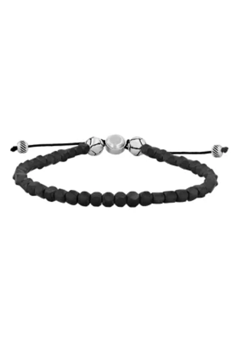 Men's Stainless Steel and Mini Hematite Bead Bolo Bracelet