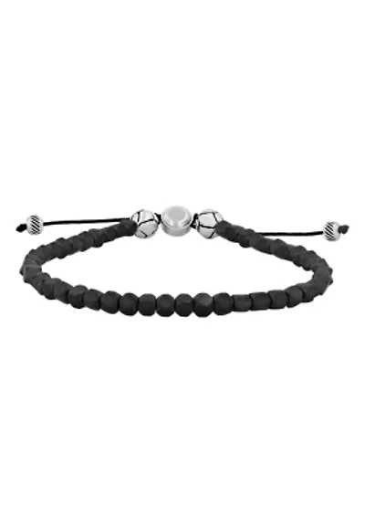 Men's Stainless Steel and Mini Hematite Bead Bolo Bracelet