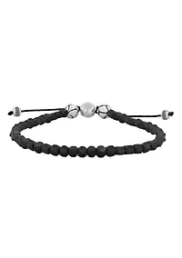 Men's Stainless Steel and Mini Hematite Bead Bolo Bracelet