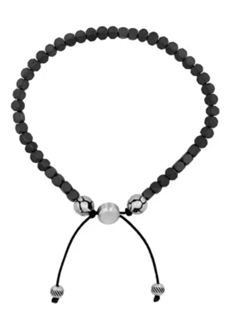 Men's Stainless Steel and Mini Hematite Bead Bolo Bracelet