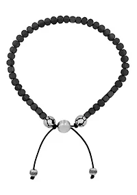 Men's Stainless Steel and Mini Hematite Bead Bolo Bracelet