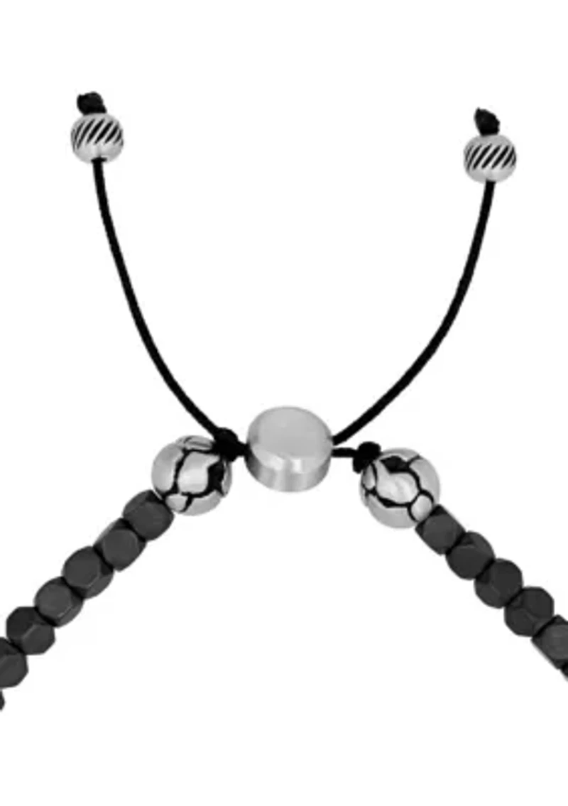 Men's Stainless Steel and Mini Hematite Bead Bolo Bracelet