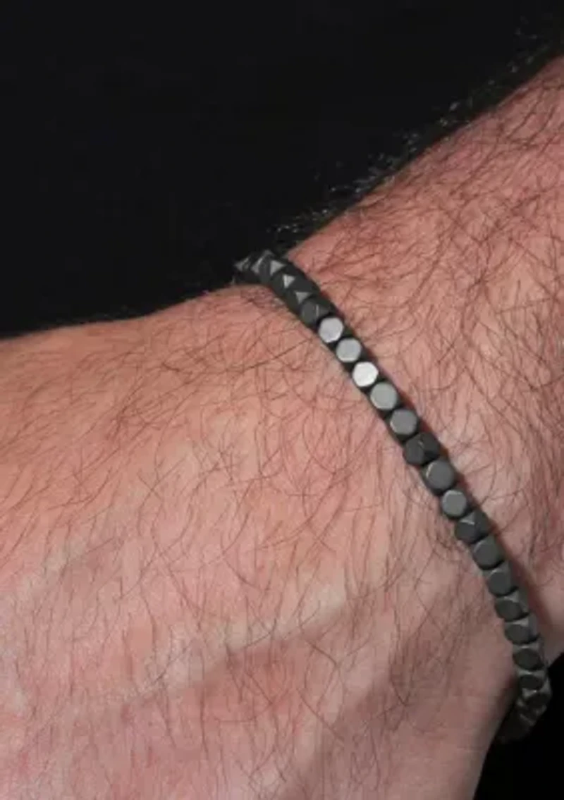 Men's Stainless Steel and Mini Hematite Bead Bolo Bracelet