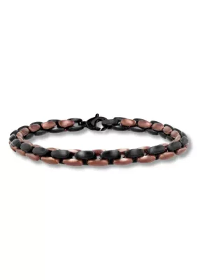 Men's Stainless Steel Black and Brown Two-tone Finish 9" Link Bracelet