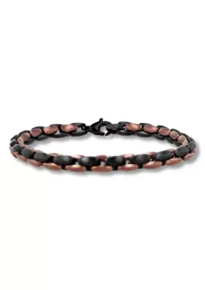 Men's Stainless Steel Black and Brown Two-tone Finish 9" Link Bracelet