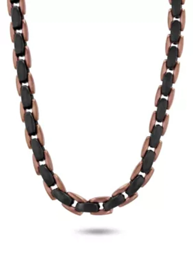 Men's Stainless Steel Black and Brown Two-tone Finish 24" Link Chain