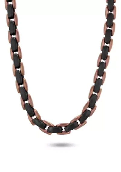 Men's Stainless Steel Black and Brown Two-tone Finish 24" Link Chain