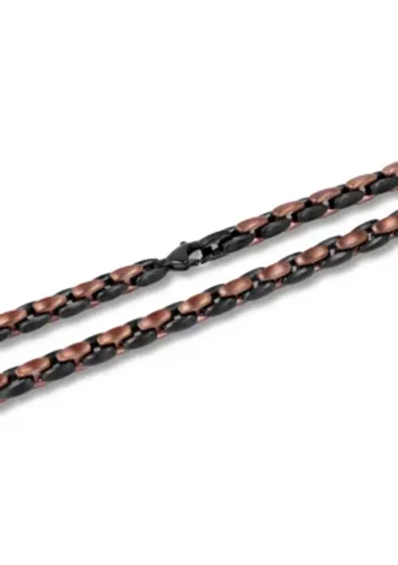 Men's Stainless Steel Black and Brown Two-tone Finish 24" Link Chain