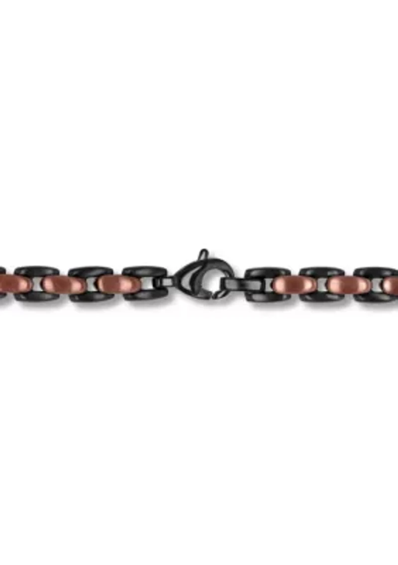 Men's Stainless Steel Black and Brown Two-tone Finish 24" Link Chain