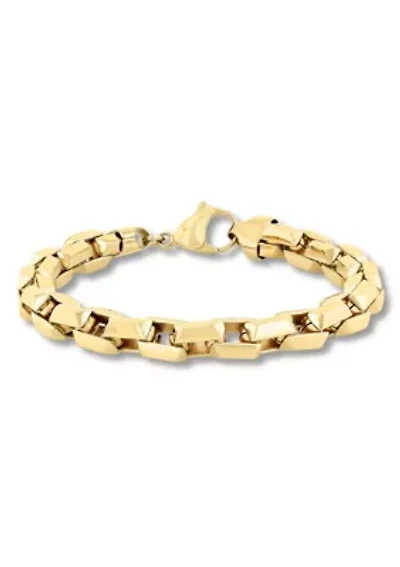 Men's Stainless Steel Yellow Finish Beveled 8.5" Square Link Bracelet